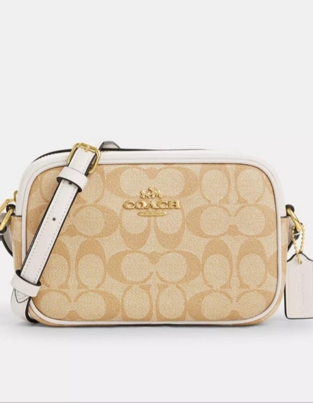 Coach Beige Signature and Cream Leather Camera Bag with Charm